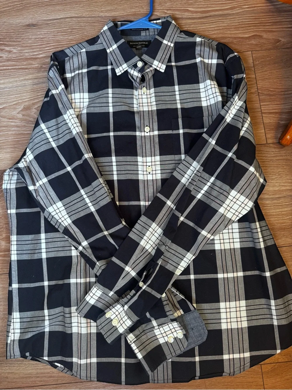 Banana Republic Navy and White Plaid Button-Down Shirt